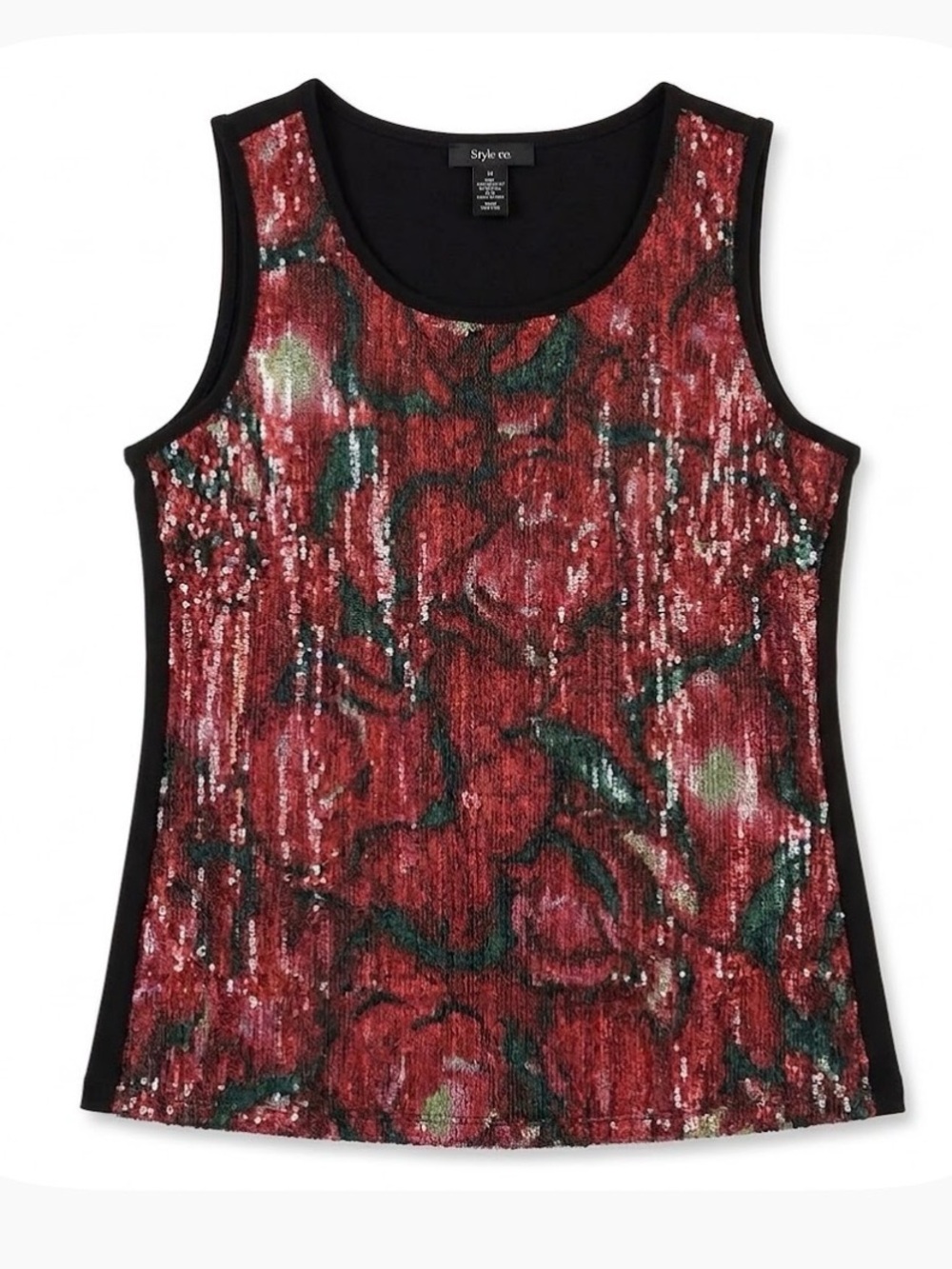 STYLE & CO. Sequin Tank Top, Women’s M, Red Black